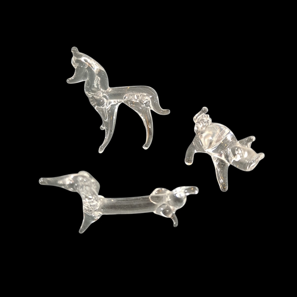 Vintage Handcrafted Art Glass Figurines Wiener Dog Horse Pig Lot Of 3 Miniatures